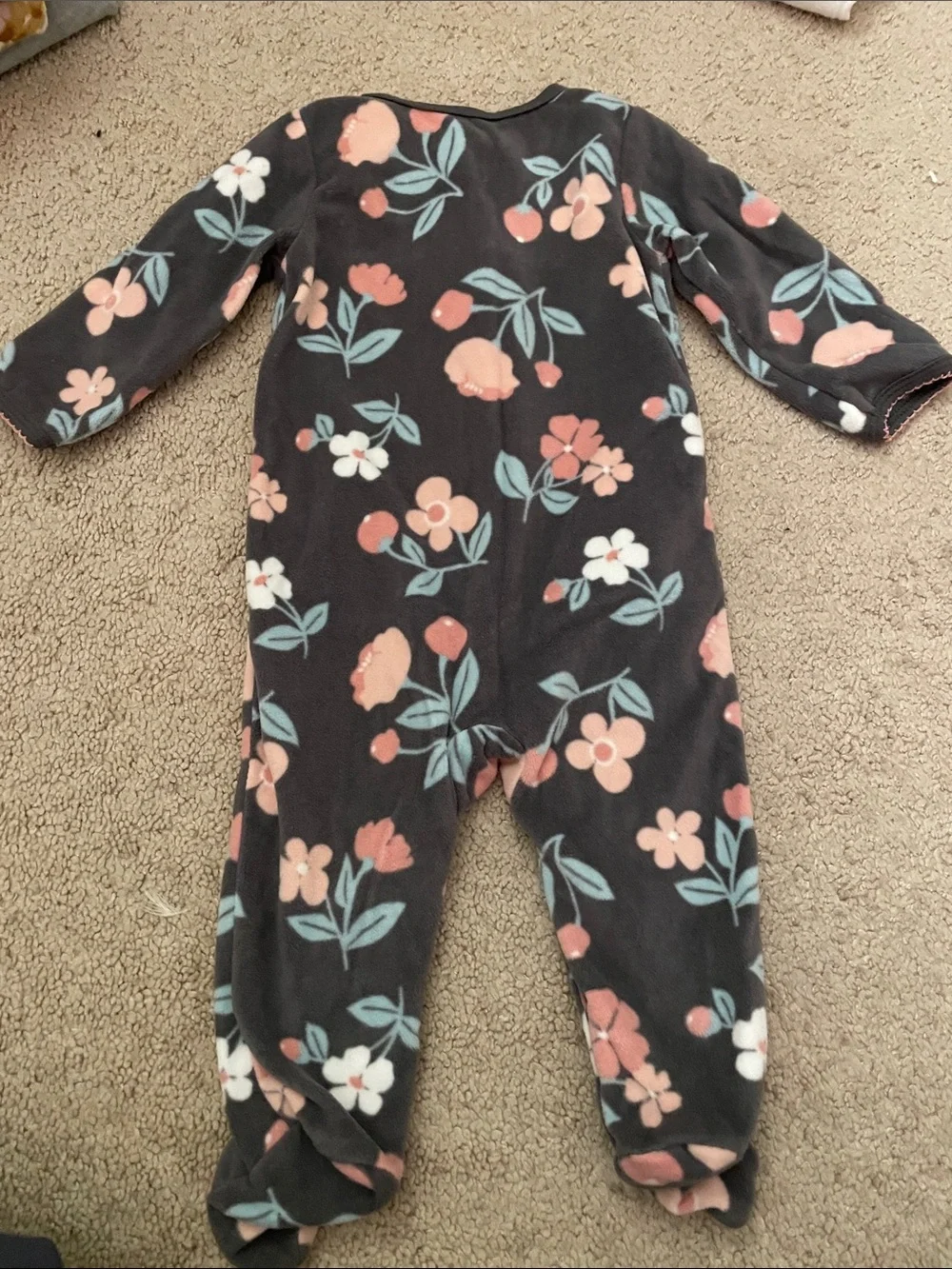 Carter's Black Footed Fleece One-Piece with Pink and White Floral Print